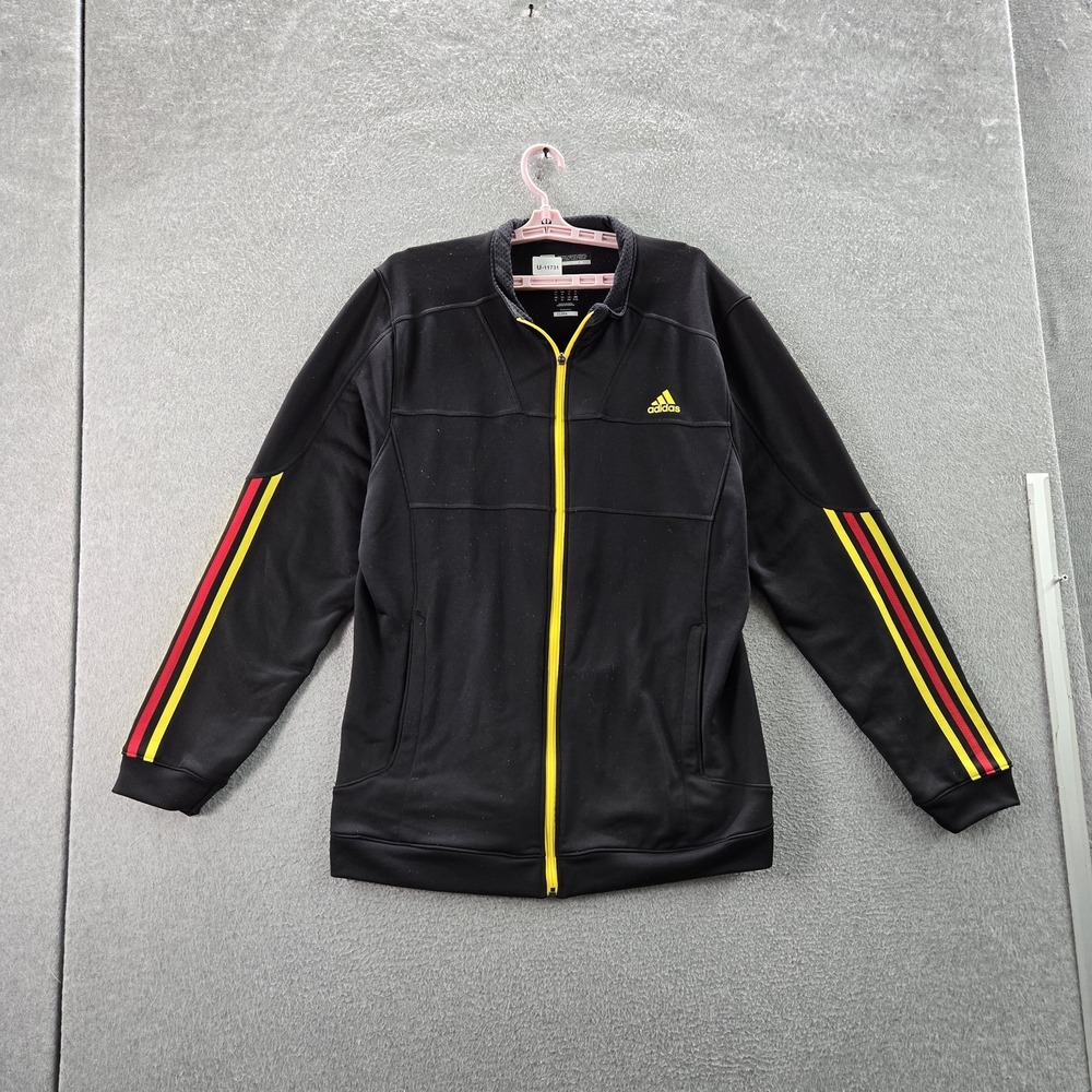 Adidas Men Jacket XL Black Embroidered Climalite Activewear Zipper Logo READ